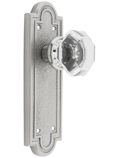 Belmont Plate Set With Old Town Crystal Door Knobs Satin Nickel.